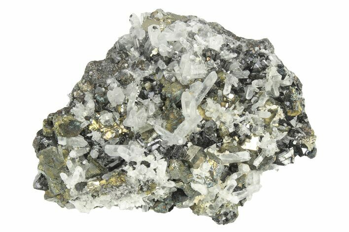 Brassy Chalcopyrite, Pyrite, and Sphalerite on Quartz - Peru #233396
